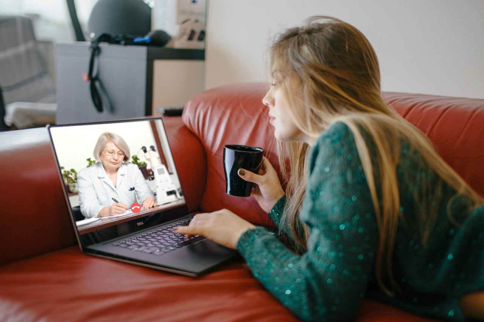 Telemedicine doctor video conference call online talking for follow up remotely with medical coronavirus result at home. Online healthcare digital technology service, counselor and interview app.
